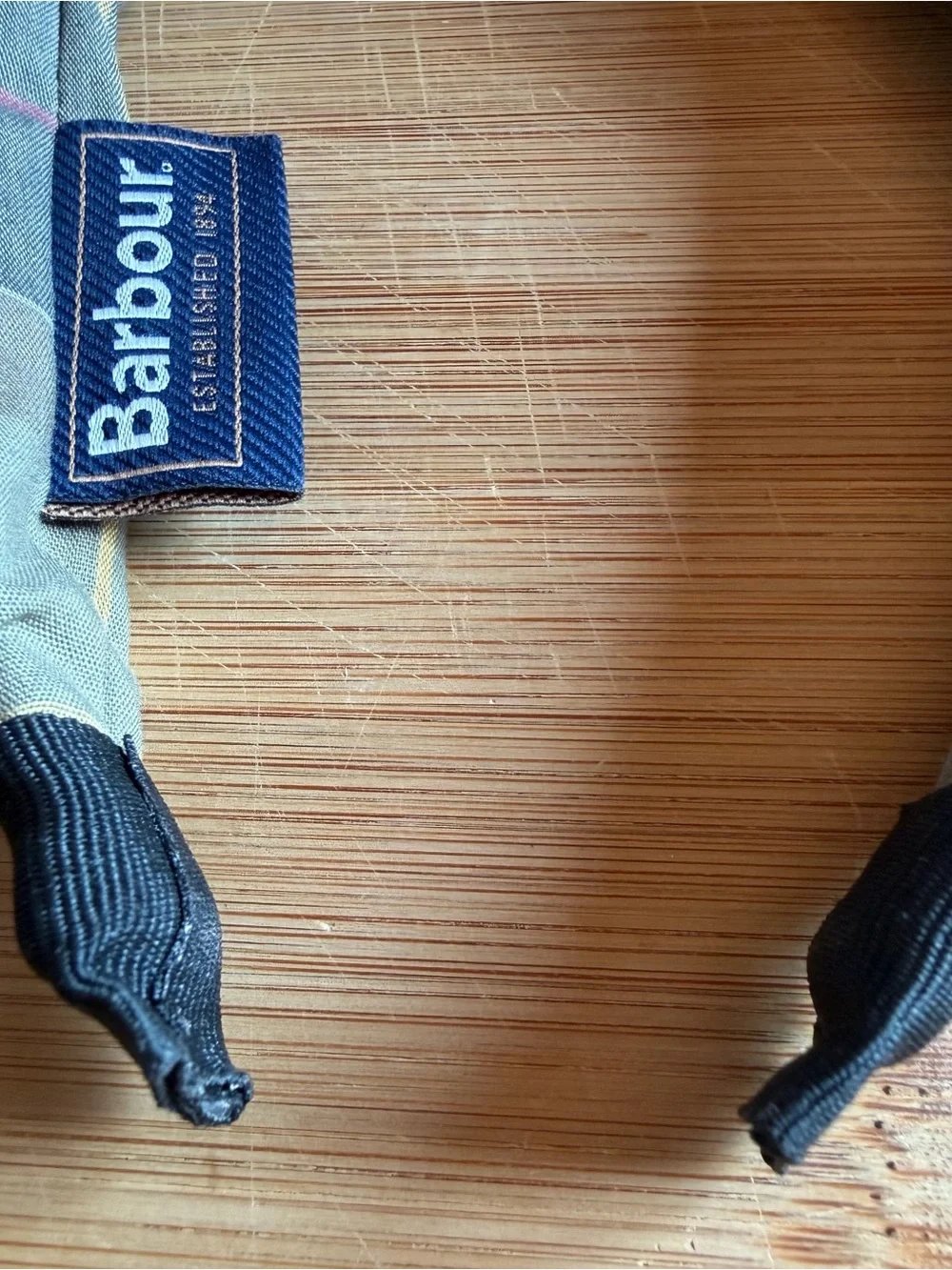 Barbour Olive and Navy Plaid Knotted Headband with Pink Stripe